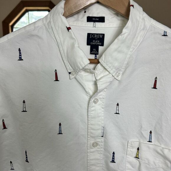 J. Crew Men's Slim Flex Oxford XL White Multicolored Nautical Preppy - Picture 2 of 8